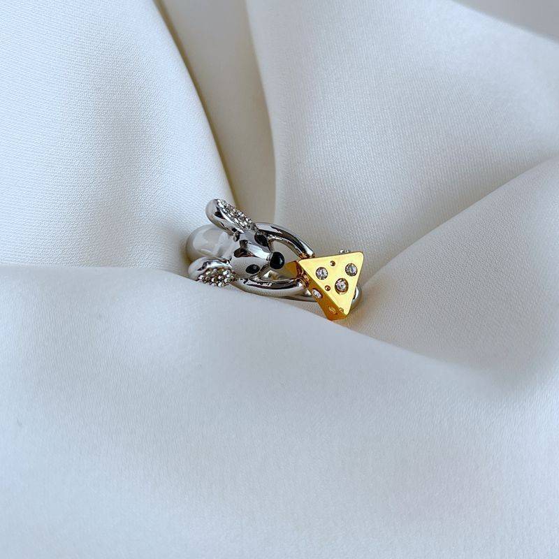 New fashion light luxury trend Simple commute niche design cute diamond inlaid cheese and mouse ring jz7