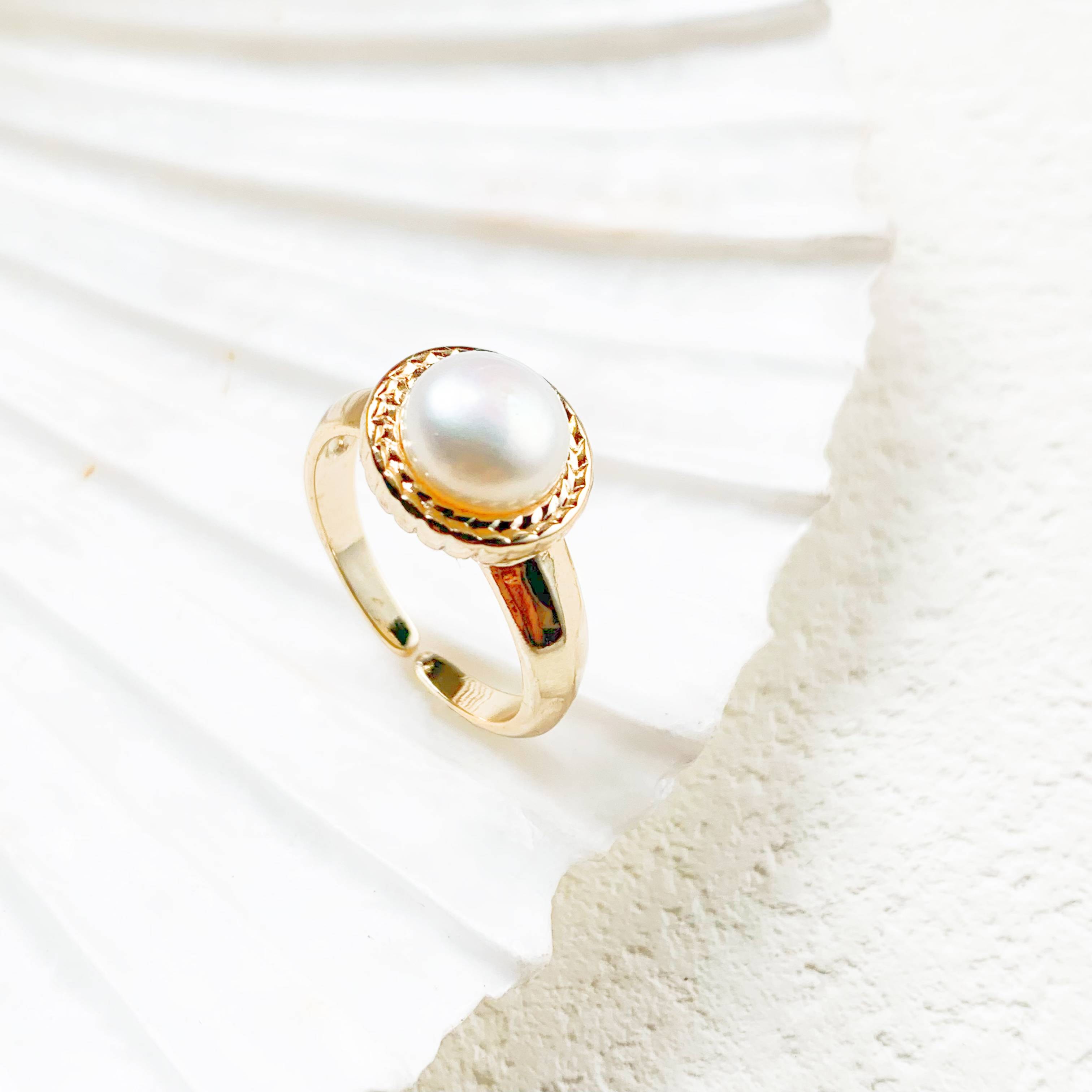 European and American original single Marchesa marking model pearl Beizhu opening ring
