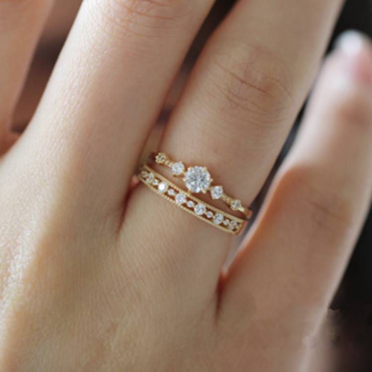Japanese s925 sterling silver plating 14K gold ring exquisite hollow retro sensory commute model wild show