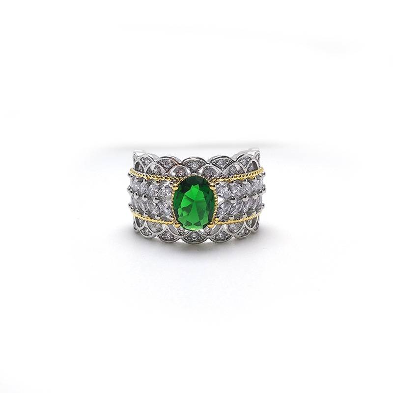 The new European and American style jewelry full diamond imitation color treasure ring, copper silver -plated opening ring counter, the same female ring