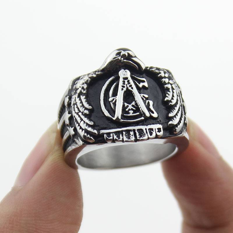 European and American Eagle Masters Ring Men's Titanium Steel Ring Masonic Ring steel color