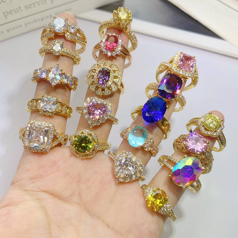 Korean version of light luxury niche micro -mosaic vermiculite geometric ring simple female design sensor finger rings Yiwu jewelry