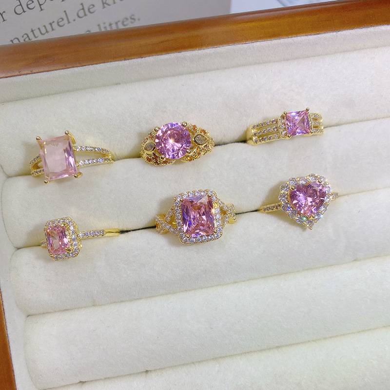 Korean version of light luxury niche micro -mosaic vermiculite geometric ring simple female design sensor finger rings Yiwu jewelry