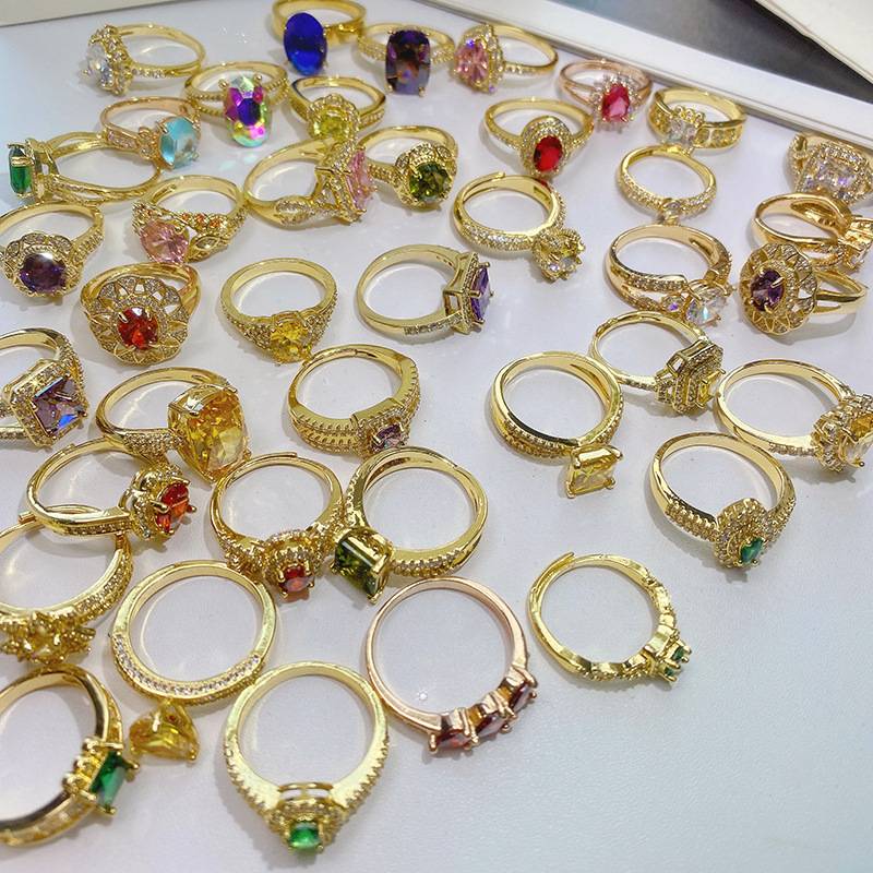 Korean version of light luxury niche micro -mosaic vermiculite geometric ring simple female design sensor finger rings Yiwu jewelry