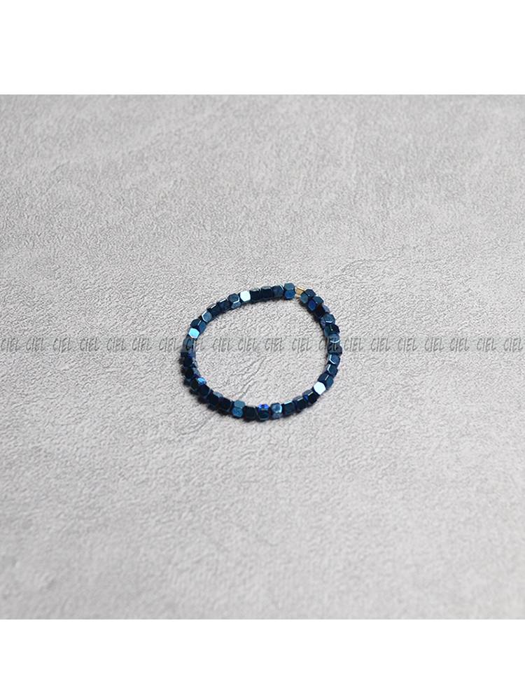 Ciel original natural black gallbladder rings 1.5mm block bead pole fine electroplangeing ring ring ring tail ring blue