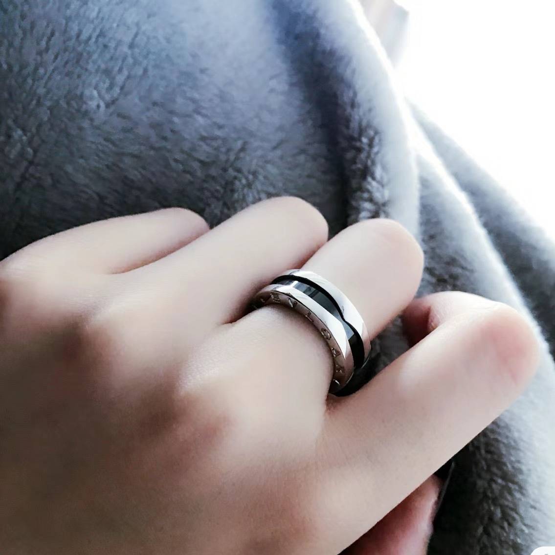 Old red rope channels, raw materials!925 Silver Black Ceramics Charity Ring + Bracelet, One Hand