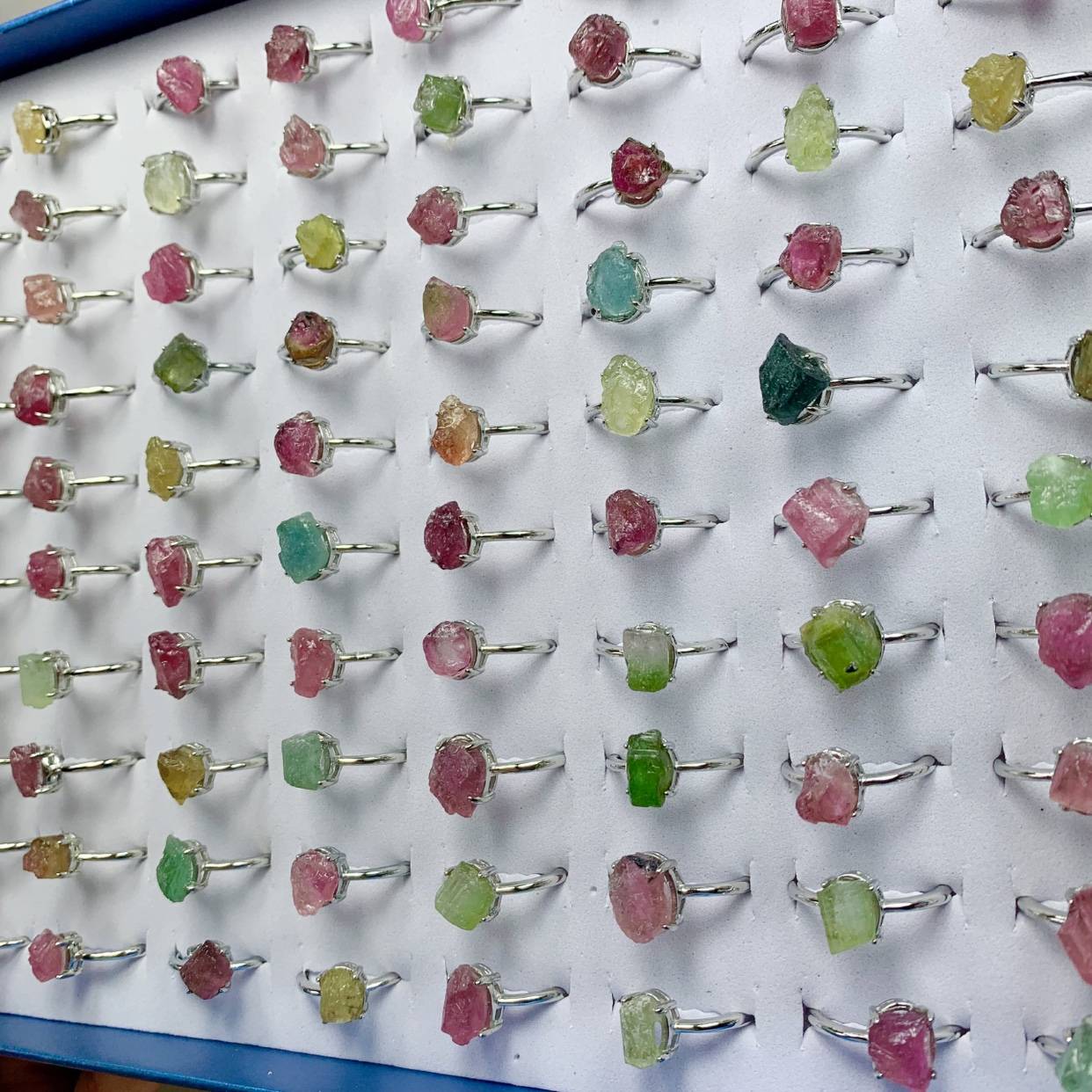 Natural tourmaline crushed rock rough rings Rainbow candy color ring
