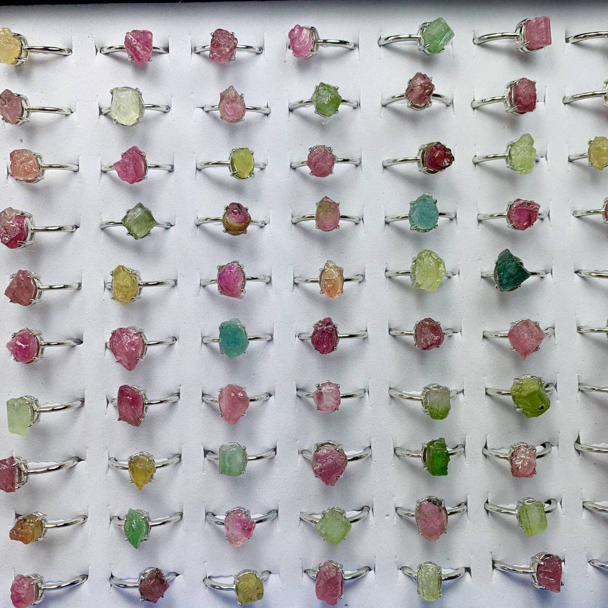 Natural tourmaline crushed rock rough rings Rainbow candy color ring