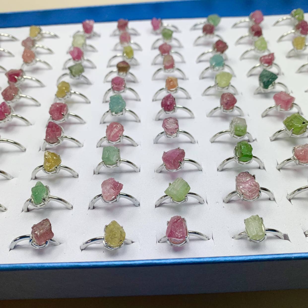 Natural tourmaline crushed rock rough rings Rainbow candy color ring