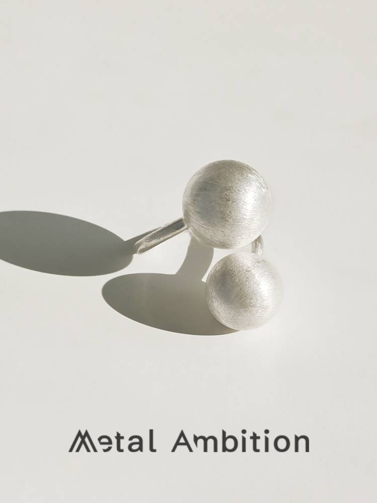 S999 sterling silver drawing ball ring female niche design light luxury simple and high -level sensory opening ring retro