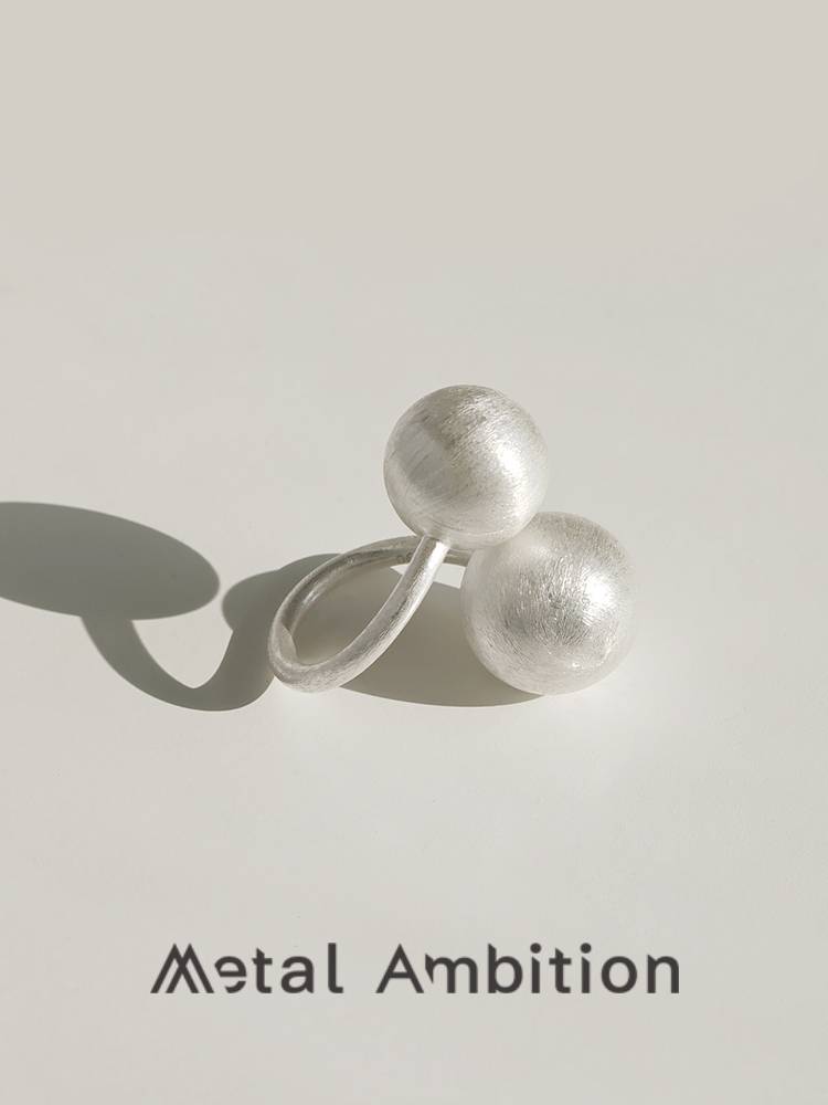 S999 sterling silver drawing ball ring female niche design light luxury simple and high -level sensory opening ring retro