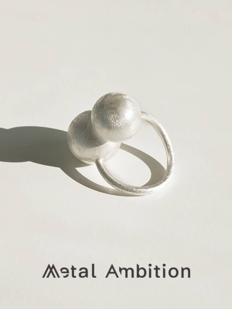 S999 sterling silver drawing ball ring female niche design light luxury simple and high -level sensory opening ring retro