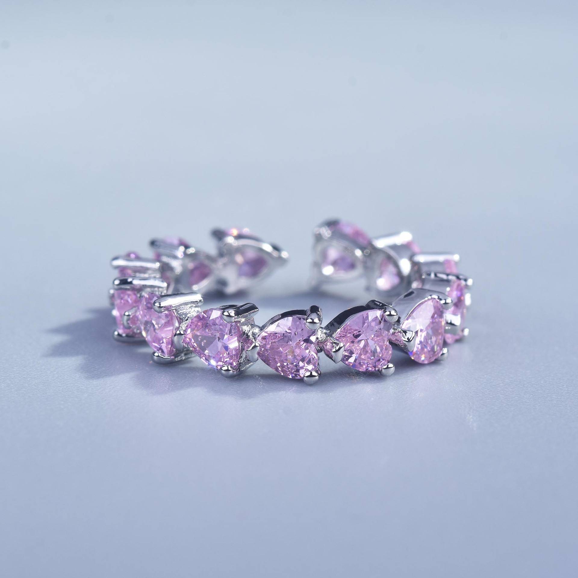 Zhenrong Live new heart -shaped yellow diamond artificial high -carbon diamond ring European and American cross -border powder drill opening women's ring
