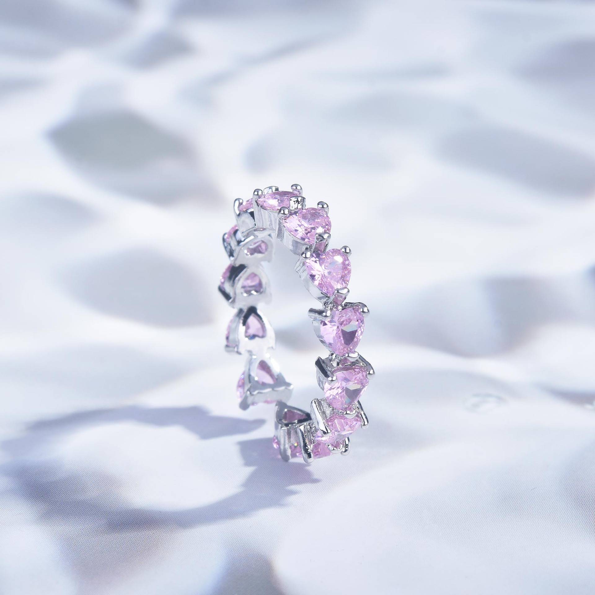 Zhenrong Live new heart -shaped yellow diamond artificial high -carbon diamond ring European and American cross -border powder drill opening women's ring