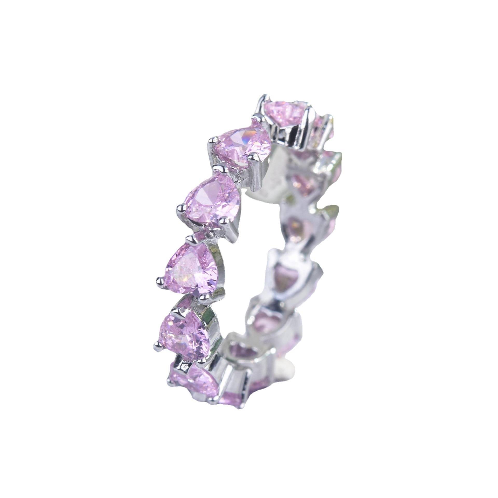 Zhenrong Live new heart -shaped yellow diamond artificial high -carbon diamond ring European and American cross -border powder drill opening women's ring