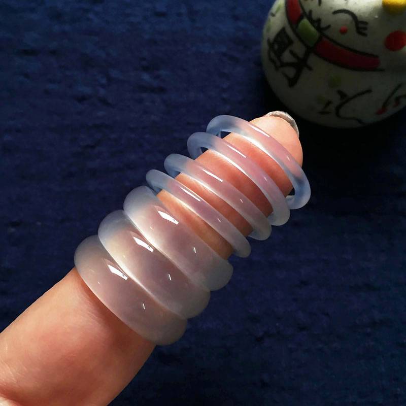 Natural white chalcedony male and female couple detailed ring ice species agate jade stone female niche design simple running ring ring