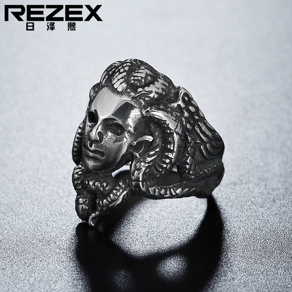 R-NK jewelry personality retro European ancient Roman mythical snake head Merband Tatthaline titanium steel ring