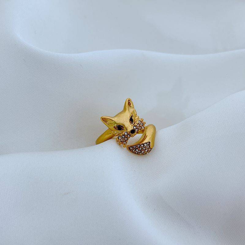 New fashion trend, light luxury, simply commute, cute diamond niche opening design fox ring jz6