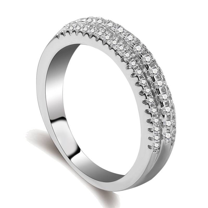 Cross -border best -selling white copper jewelry super glitter female poles Europe and the United States to ring the personality of the ring, the three rows of diamond ring women