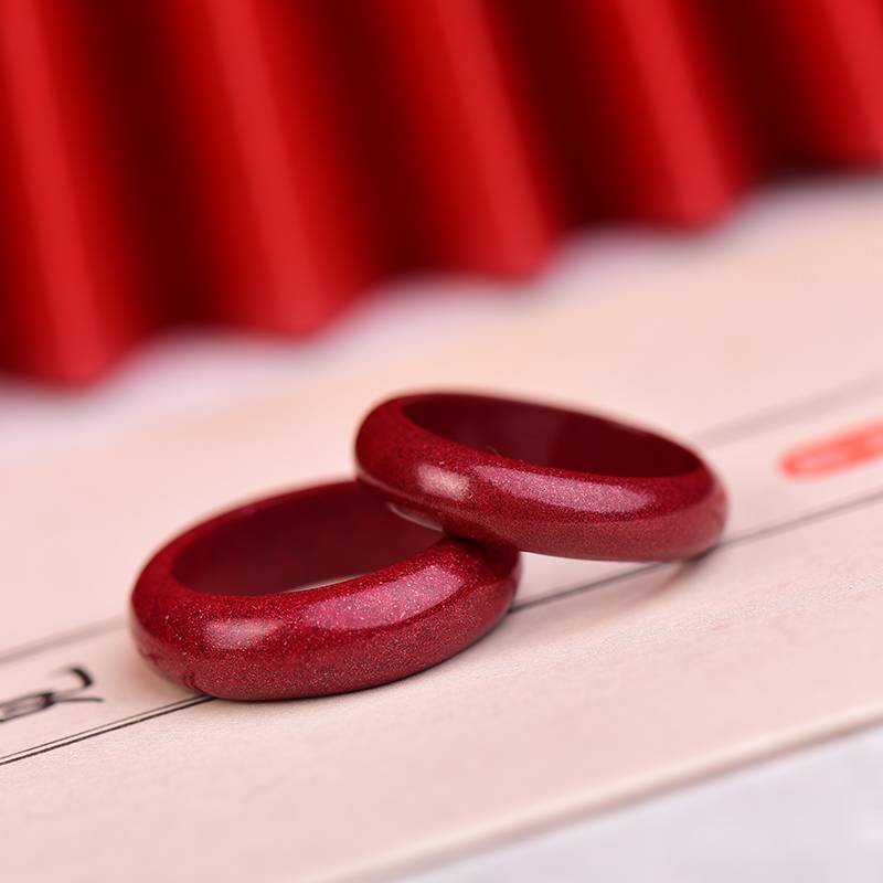 Cinnabar ring Natural Zijin Sand Bennian Nian Nian Couple Jewelry Women's Finger Ramen Wide Finger Width Edition Red Rings