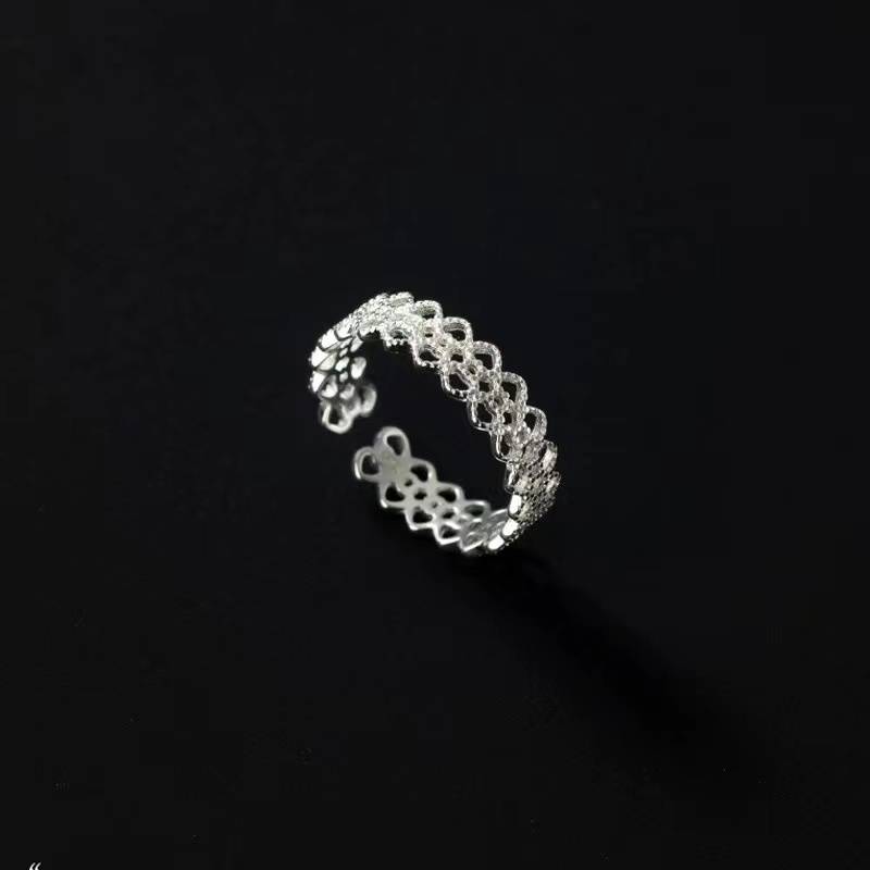 S925 sterling silver lace love ring women's design sense is simple and fashionable Personalized Personalized Personality Tailing Open Ahead