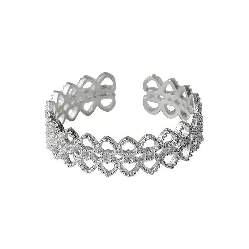 S925 sterling silver lace love ring women's design sense is simple and fashionable Personalized Personalized Personality Tailing Open Ahead