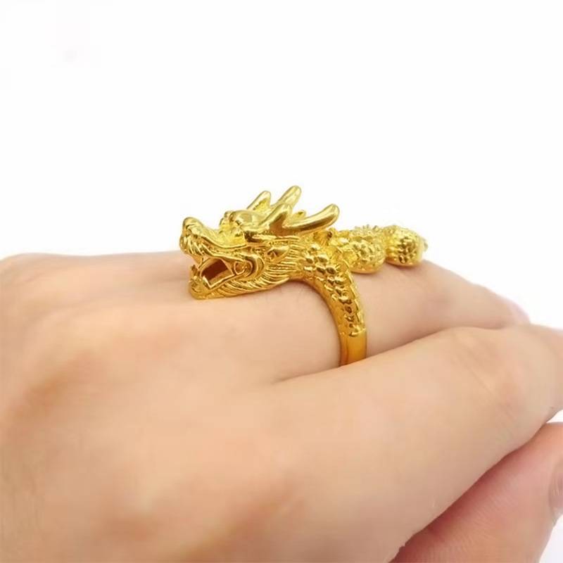 MM new sand gold explosion domineering dragon ring retro fashion brass gold plating men's ring really tide