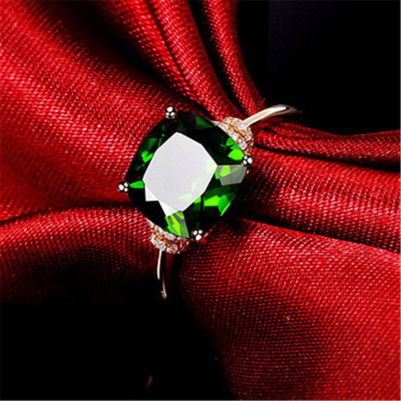 Plating 18K Rose Gold 2 carat imitation emerald diamond rings Ladies inlaid color treasure jewelry green tourmaline ring