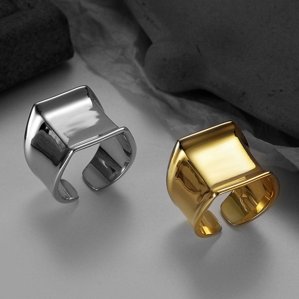 J1148 minimalist geometric line S925 Silver Wide Version Light Face Women's Ring INS Wind Amazing European and American Explosion