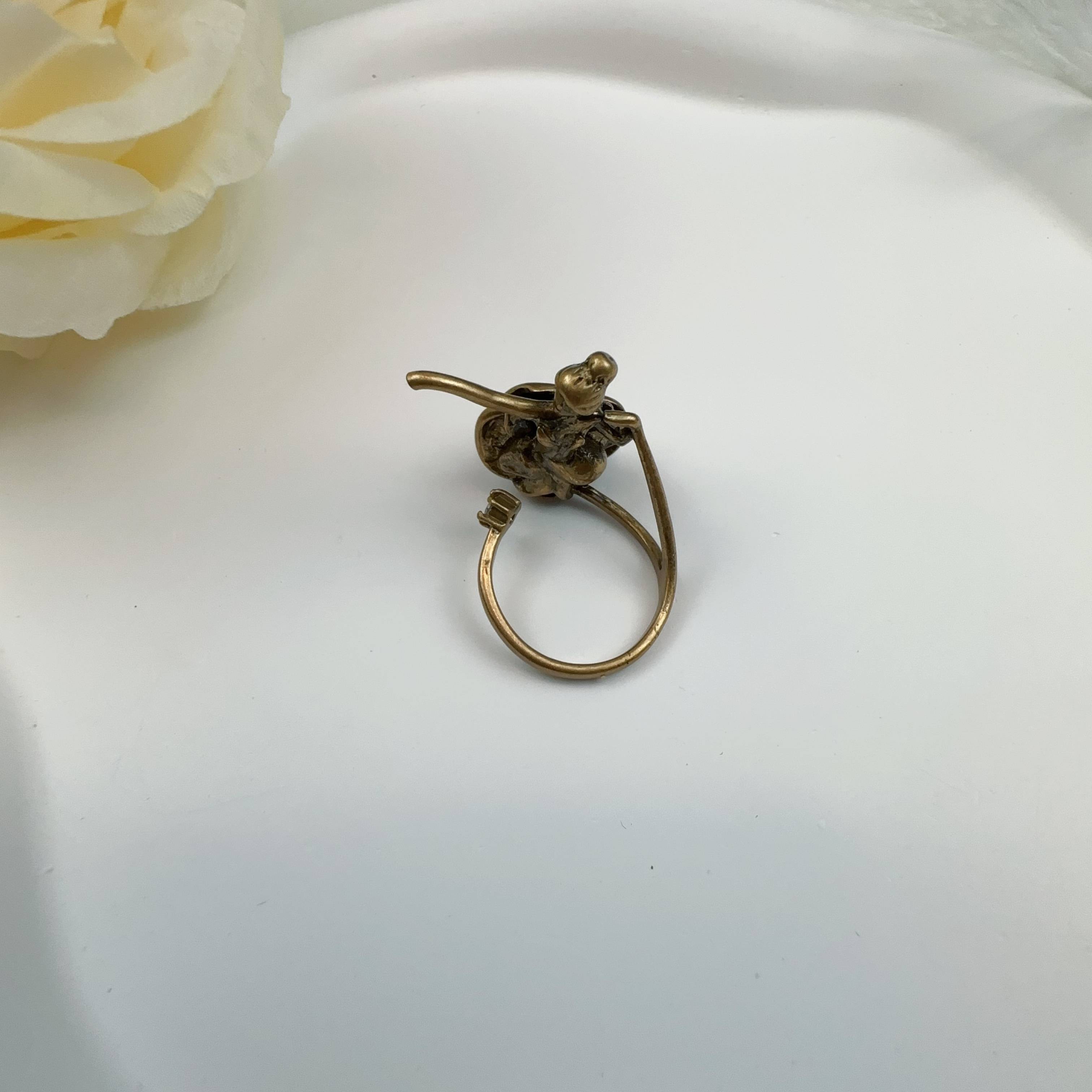 Middle enamel color mountain camellia fairy ring brass plating k golden niche design, retro, old versatile ring