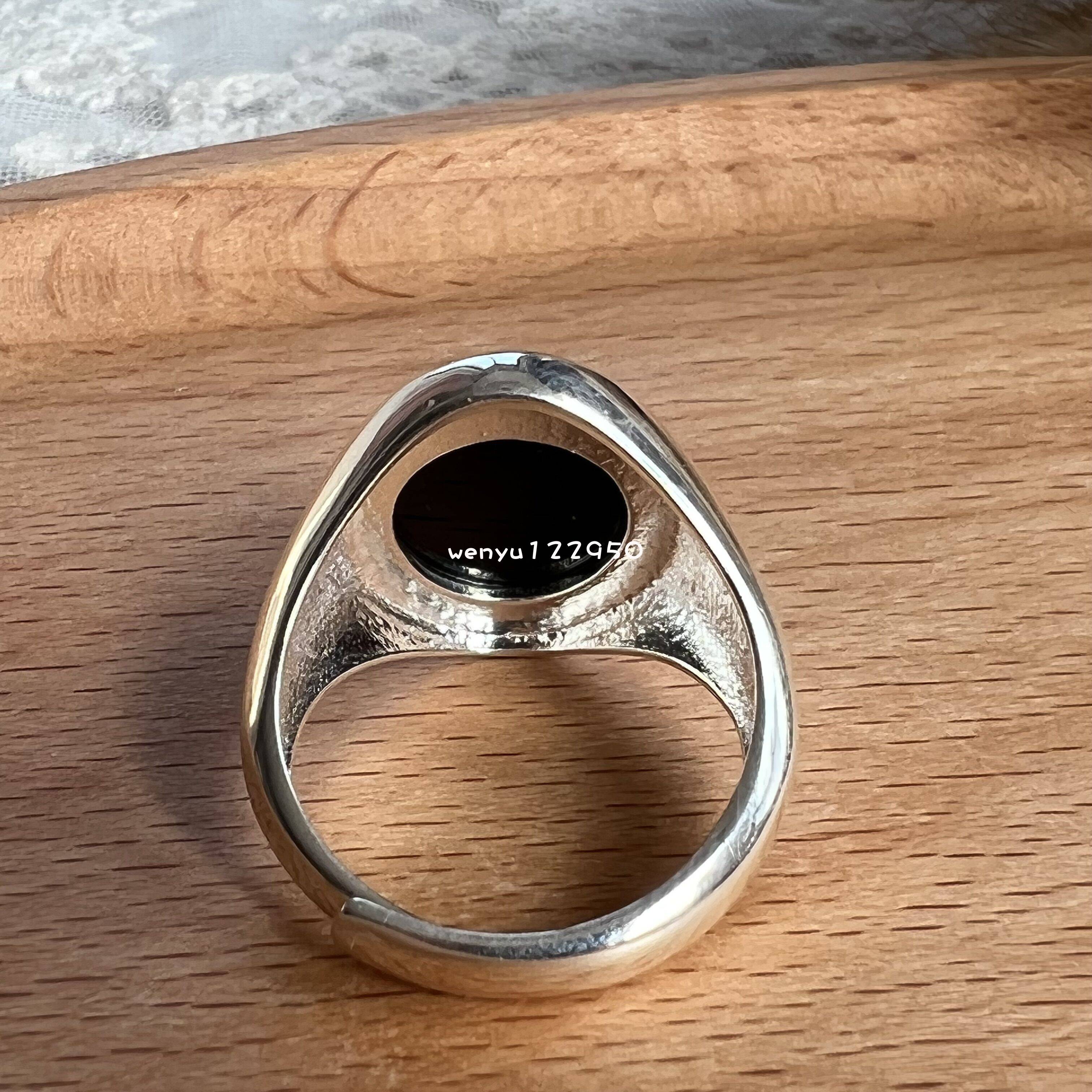 Japanese niche design sense retro 925 sterling silver black agate wild ring