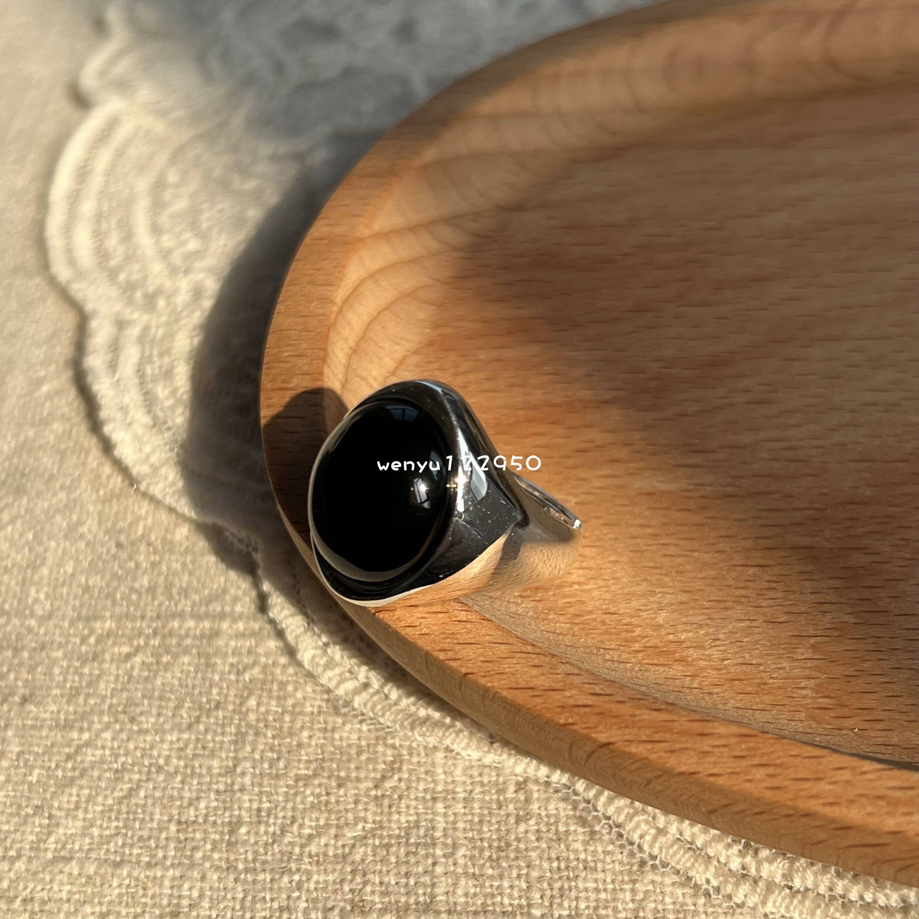Japanese niche design sense retro 925 sterling silver black agate wild ring