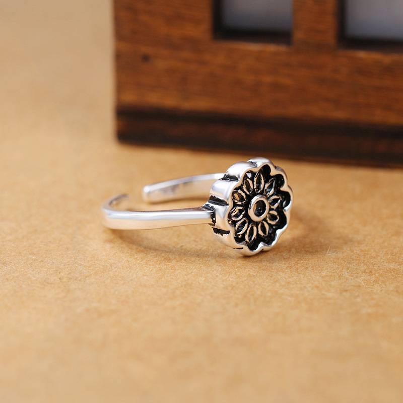 Retro Lotus Ring Female Women Doing Old Thailand Open Ring Fashion Hollow Flower Ring Ningxin IN