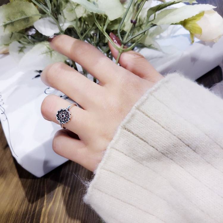 Retro Lotus Ring Female Women Doing Old Thailand Open Ring Fashion Hollow Flower Ring Ningxin IN