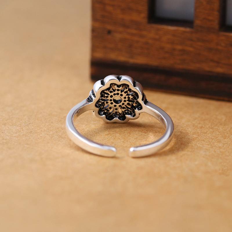 Retro Lotus Ring Female Women Doing Old Thailand Open Ring Fashion Hollow Flower Ring Ningxin IN