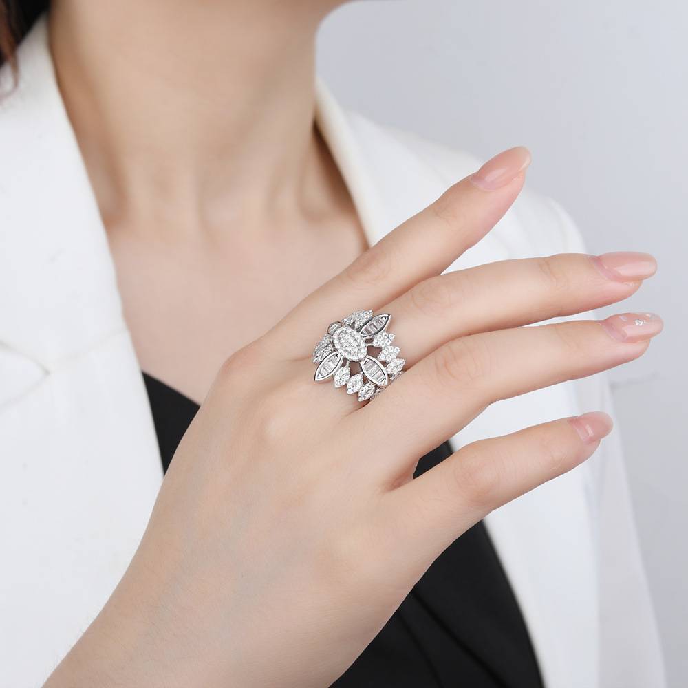 S925 sterling silver pattern full diamond ring women's personality design luxury ring ring of European and American hand accessories