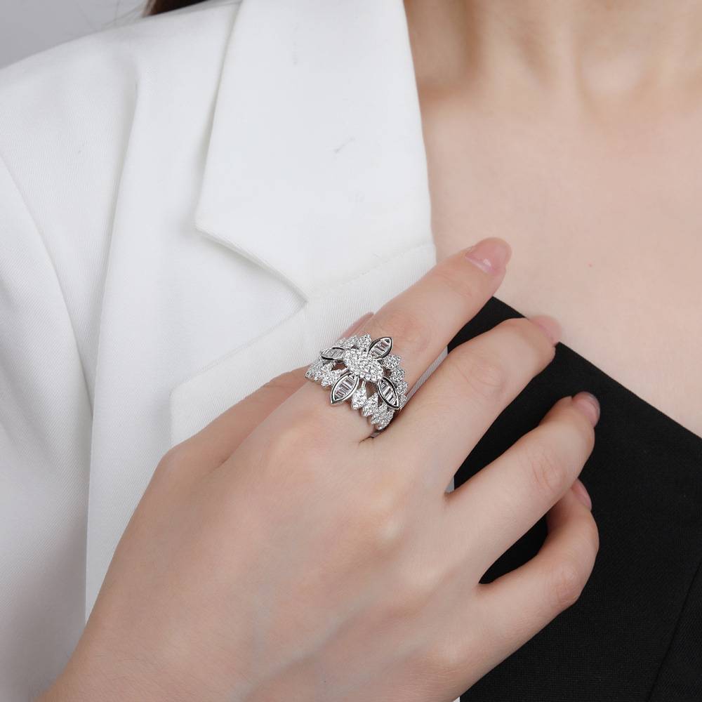 S925 sterling silver pattern full diamond ring women's personality design luxury ring ring of European and American hand accessories