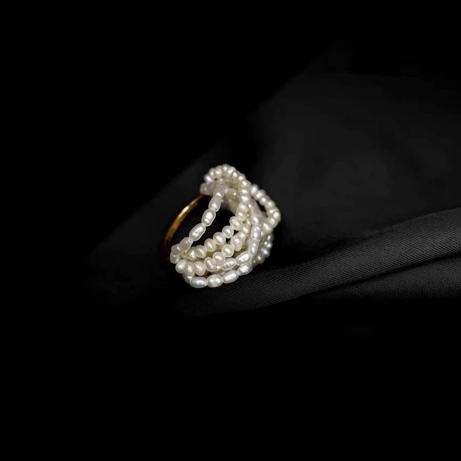 Noir original free roaming French hand -woven multi -layer natural freshwater pearl stack wearing rings
