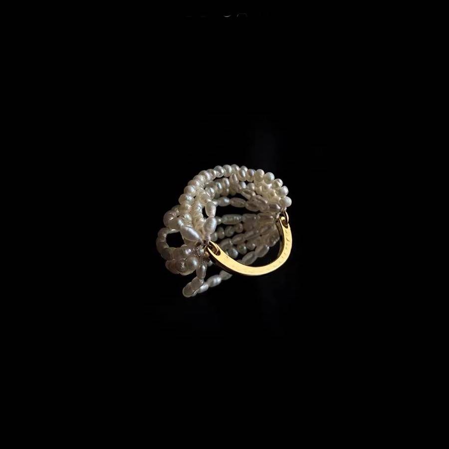 Noir original free roaming French hand -woven multi -layer natural freshwater pearl stack wearing rings