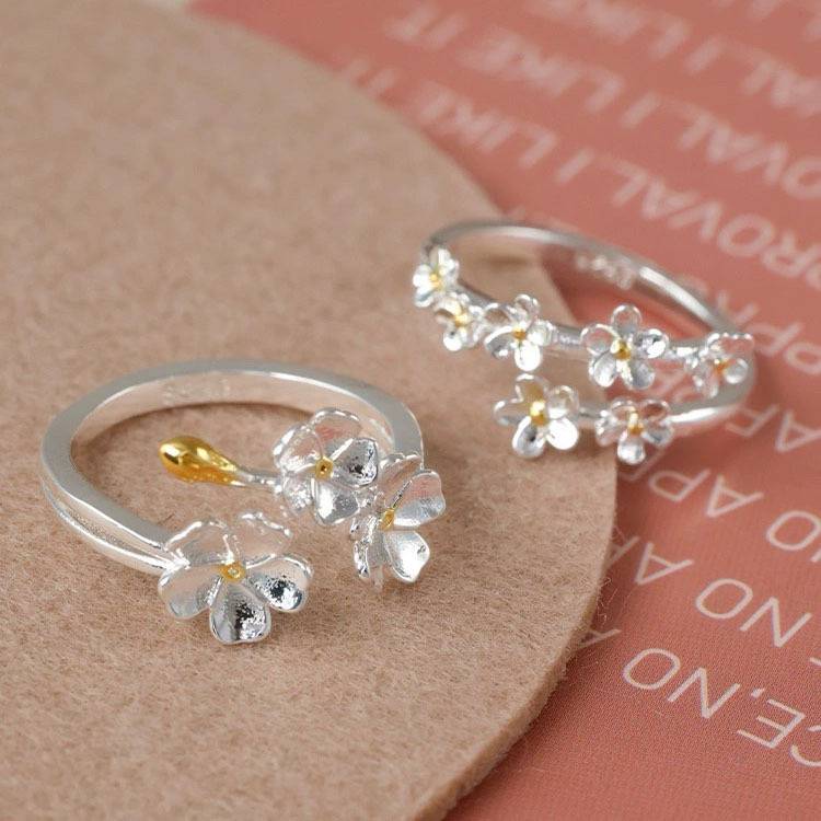S three -dimensional flower ring Silver Iris Flower Ancient Wind Medieval French retro court European -style American exaggerated opening