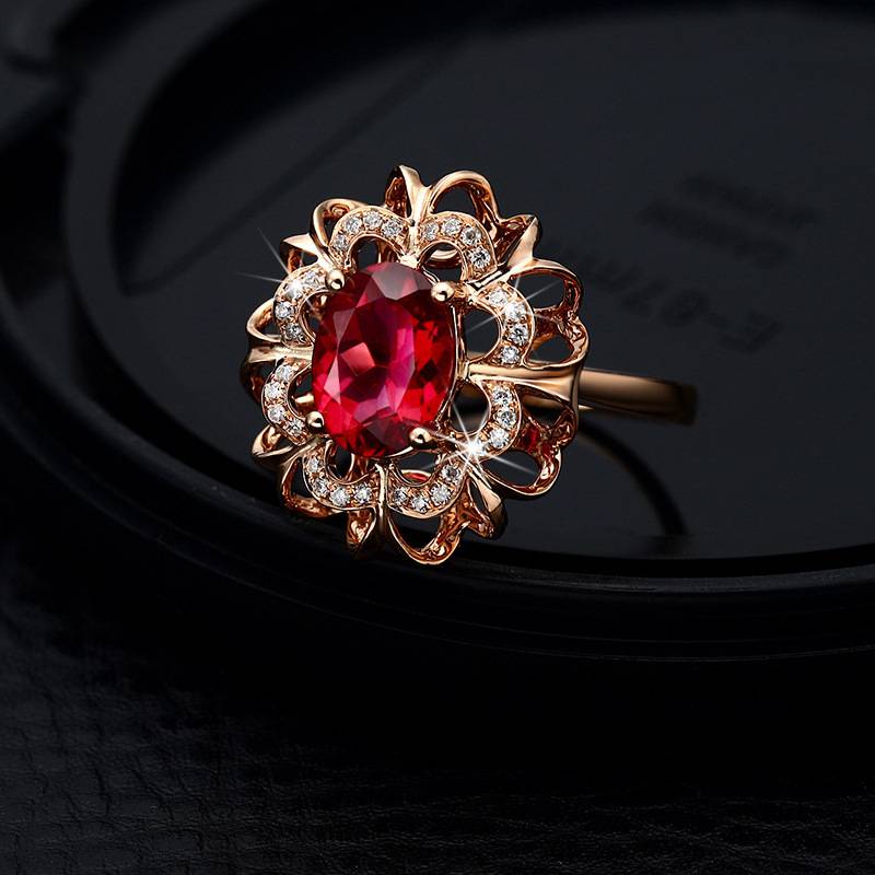 Amazon jewelry European and American hand decorative female 18K rose gold inlaid color gem ring jewelry