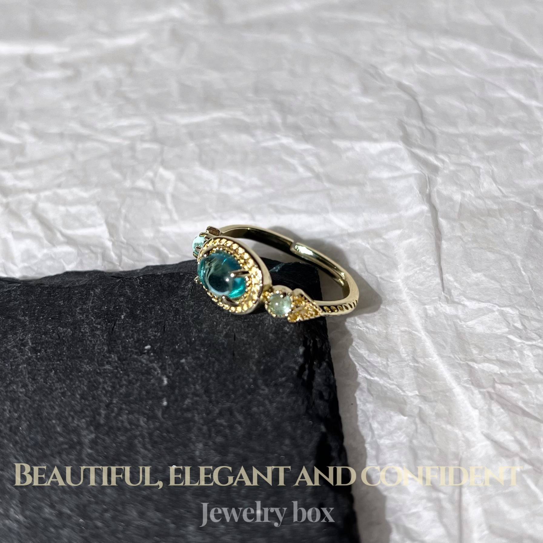 Vintage ancient style glacier blue glazed rings copper plating K light gold beauty 7 port 15 to see details before shooting!