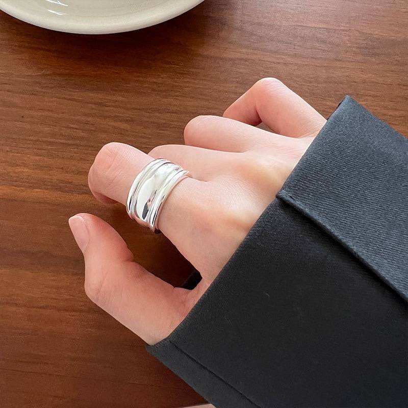 South Korean blogger fever the same S925 sterling silver wide surface three -layer curved element ring ring forefinger