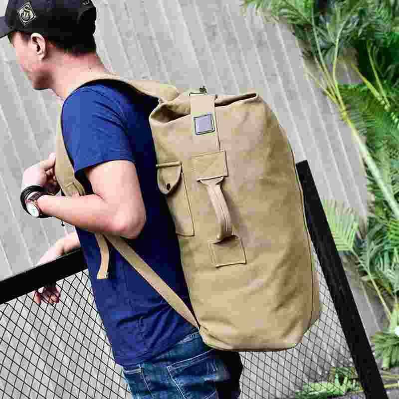 Two canvas shoulder bag men's outdoor travel bucket backpack mountaineering sports men and women large -capacity luggage bag handbags