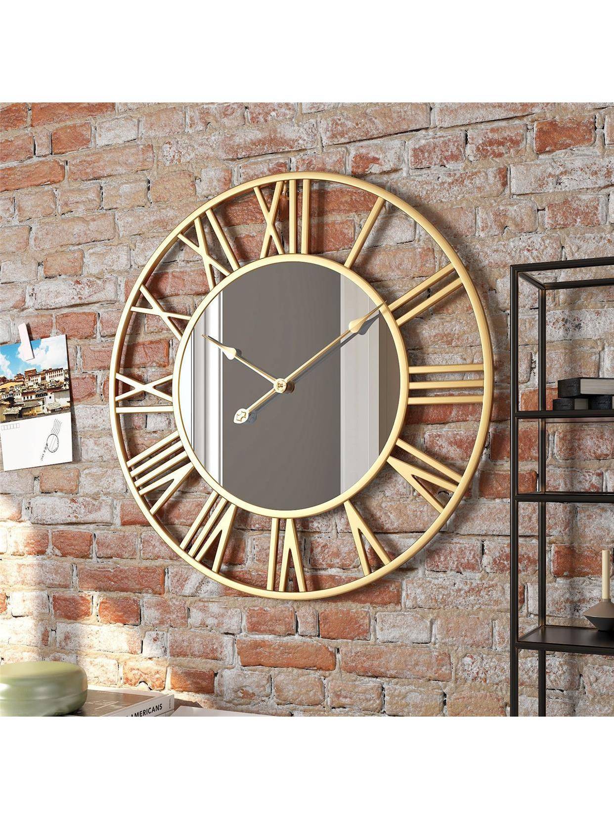 Round Iron Mirror Clock Baltic Iron Mid -style Hanging Clock living room wall clock