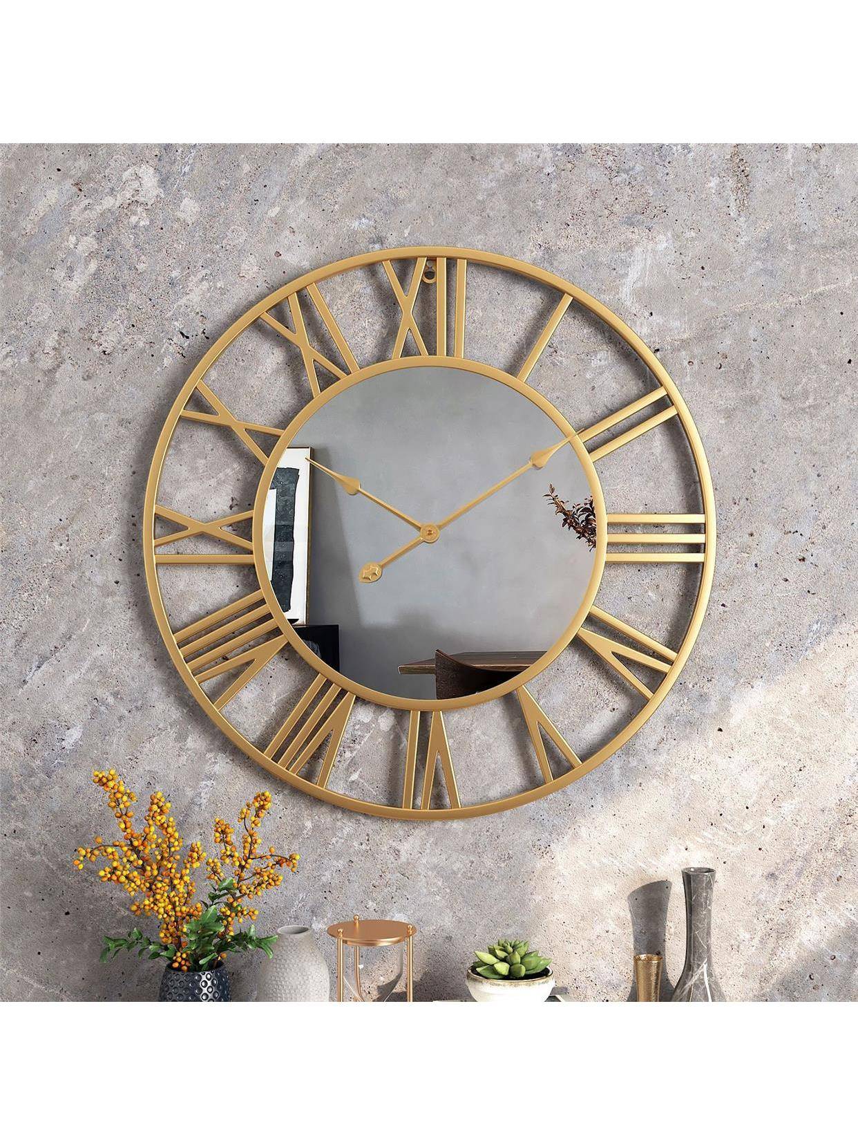 Round Iron Mirror Clock Baltic Iron Mid -style Hanging Clock living room wall clock
