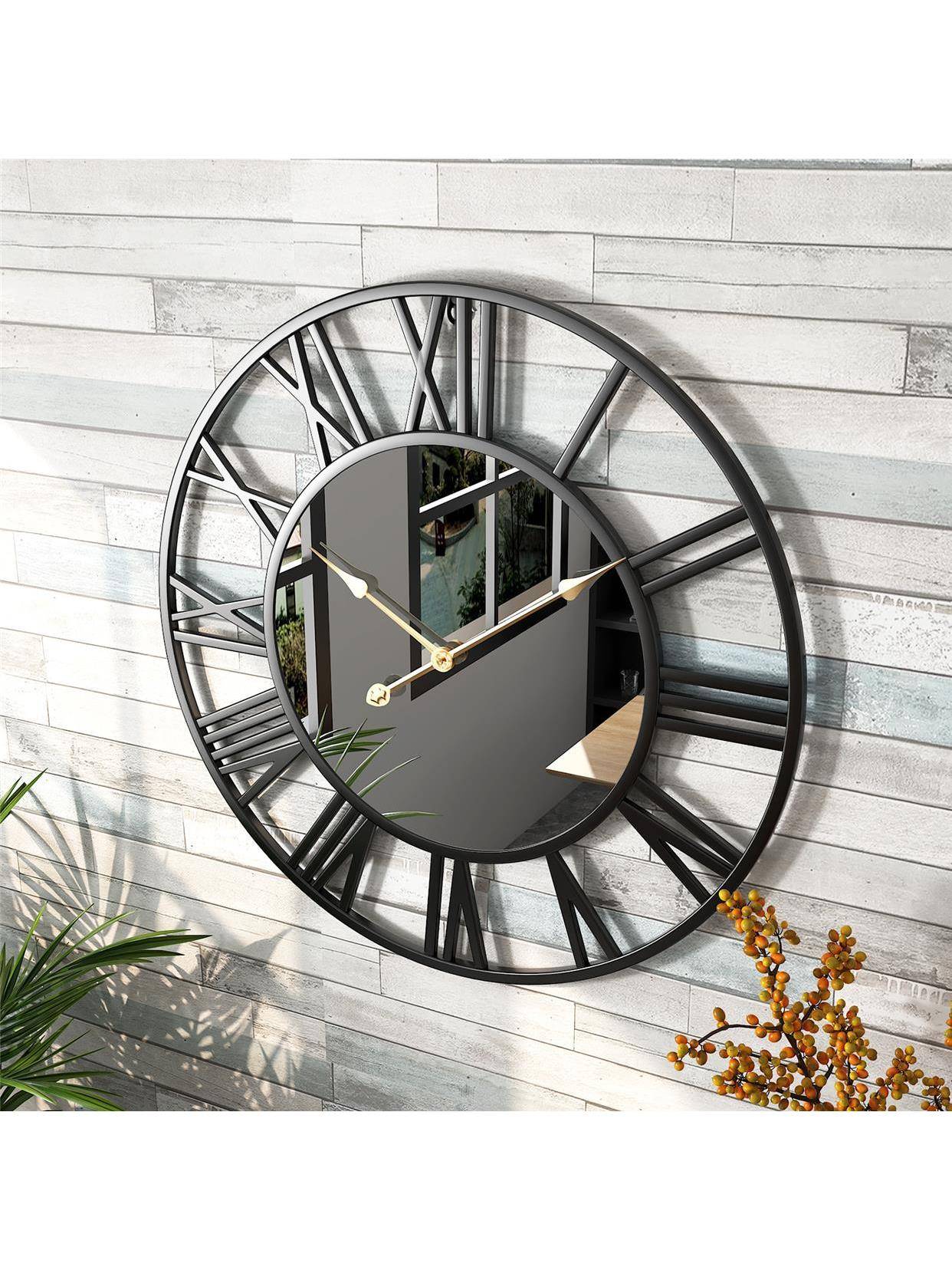 Round Iron Mirror Clock Baltic Iron Mid -style Hanging Clock living room wall clock