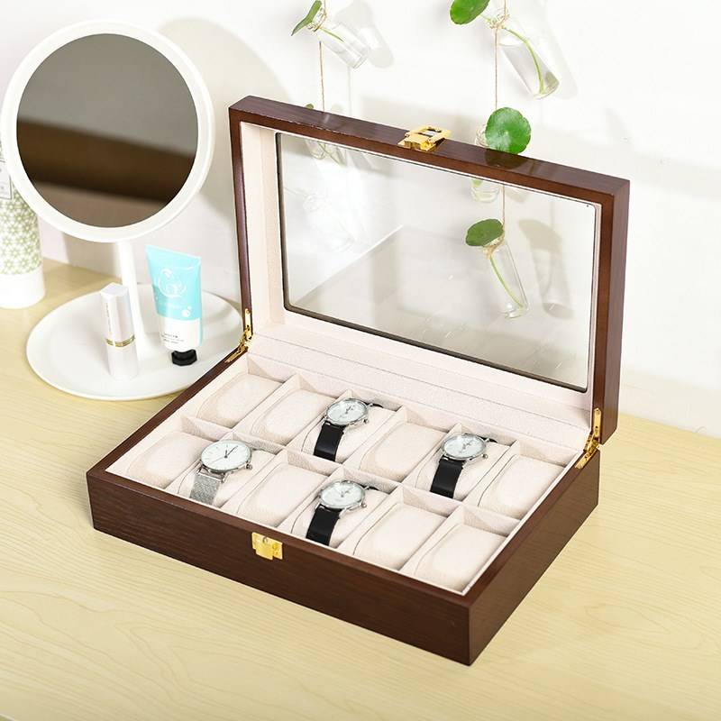 Hot 6 -bit 12 -bit watch storage box brown wood grain paint watches jewelry box jewelry jewelry packaging