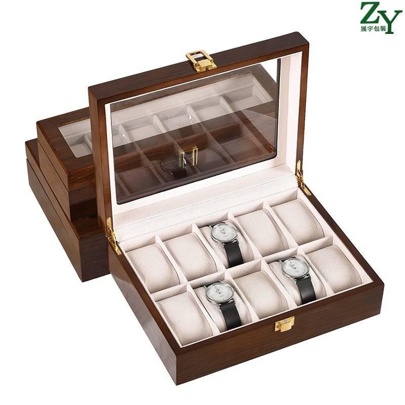 Hot 6 -bit 12 -bit watch storage box brown wood grain paint watches jewelry box jewelry jewelry packaging