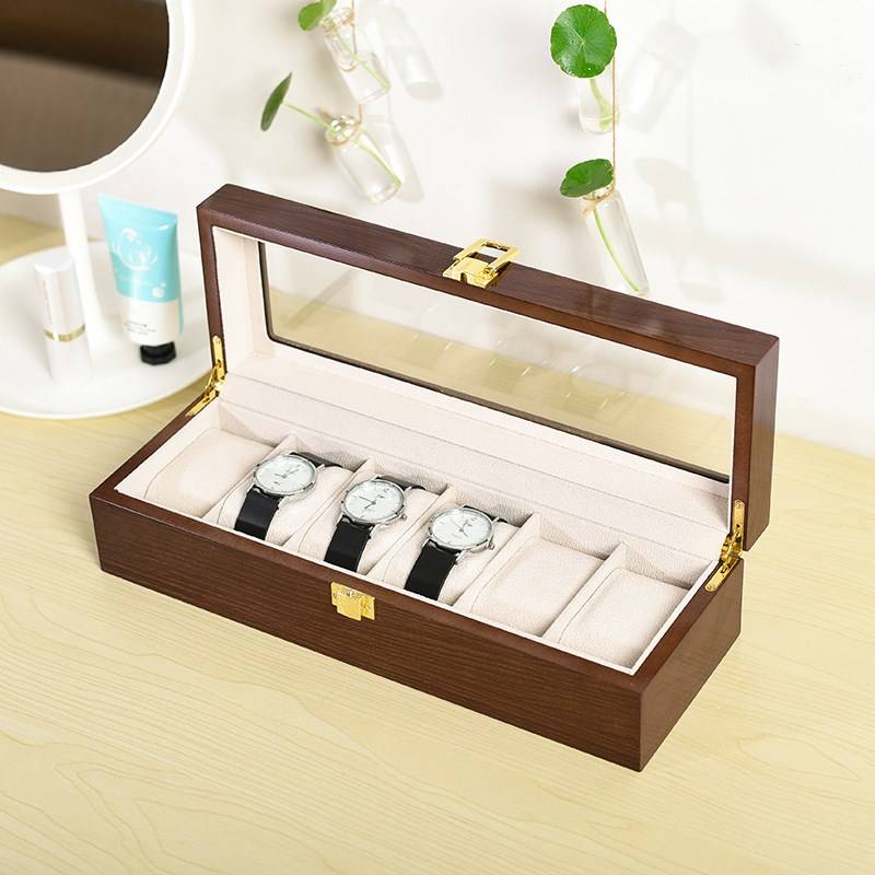 Hot 6 -bit 12 -bit watch storage box brown wood grain paint watches jewelry box jewelry jewelry packaging